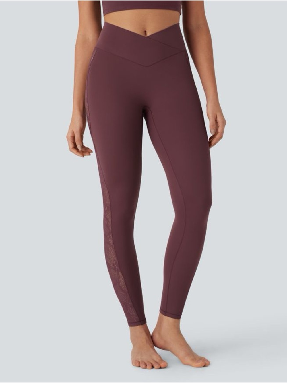 SoftlyZero™ High‎ Waisted Crossover Contrast Lace Pocket Yoga Leggings XS